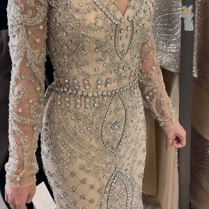 Elegant Beaded Cream Dress